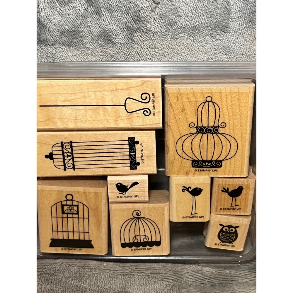 Stampin Up Birdcage Bird Owl‎ Rubber Stamps Crafting Card Set Aviary Retired